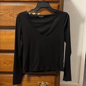 Old Navy Women's Elegant Black V-Neck Long Sleeve Top